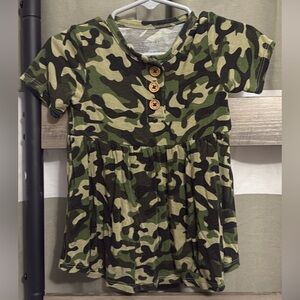 Posh Peanut 18-24m Green Camouflage Kids bamboo dress with Button Accents